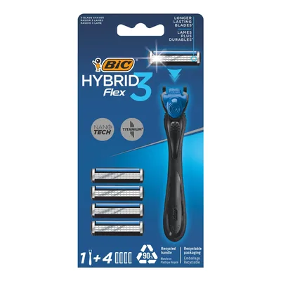 BIC Rasoio Hybrid3 Flex Sistema Manico + 4 Ricambi (pack de 2)