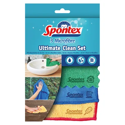 Spontex Juego de 3 Paños de Microfibra Ultimate Clean (pack de 12)