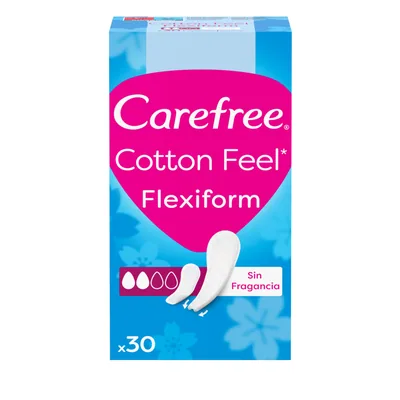 Carefree Cotton Feel Flexiform sin fragancia 30 protegeslips (pack de 10)