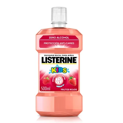Listerine Kids Enjuague Bucal Niños 6+, Sabor Frutos Rojos 500 ml (pack de 6)