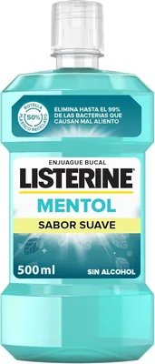 Listerine Mentol Enjuague Bucal sin Alcohol Sabor Menta Suave 500 ml (pack de 4)