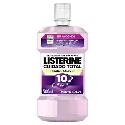 Listerine Cuidado Total Enjuague Bucal sin Alcohol 500 ml (pack de 6)