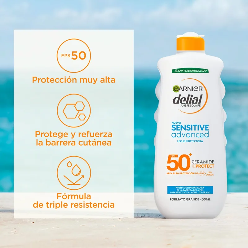 Garnier Delial Sensitive Advanced Leche Solar Alta Protección 400ml - 1 unidad