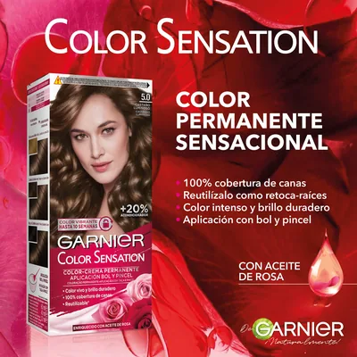 Garnier Color Sensation Tinte Permanente Castaño Luminoso 5.0 112 ml - pack de 3 unidades – foto 2