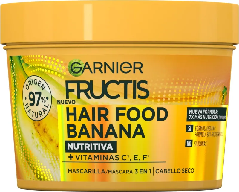 Garnier Fructis Hair Food Banana mascarilla 3 en 1 400 ml - pack de 3 unidades