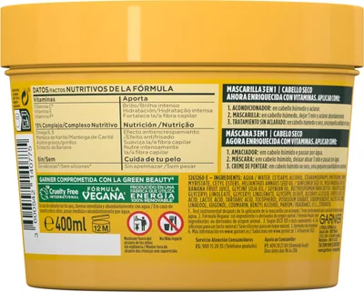 Garnier Fructis Hair Food Banana mascarilla 3 en 1 400 ml - pack de 3 unidades – foto 2