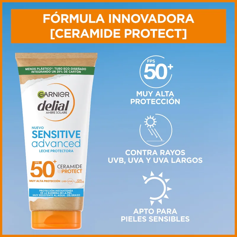 Garnier Delial Sensitive Advanced Leche Protectora FPS50+ 175ml - 1 unidad