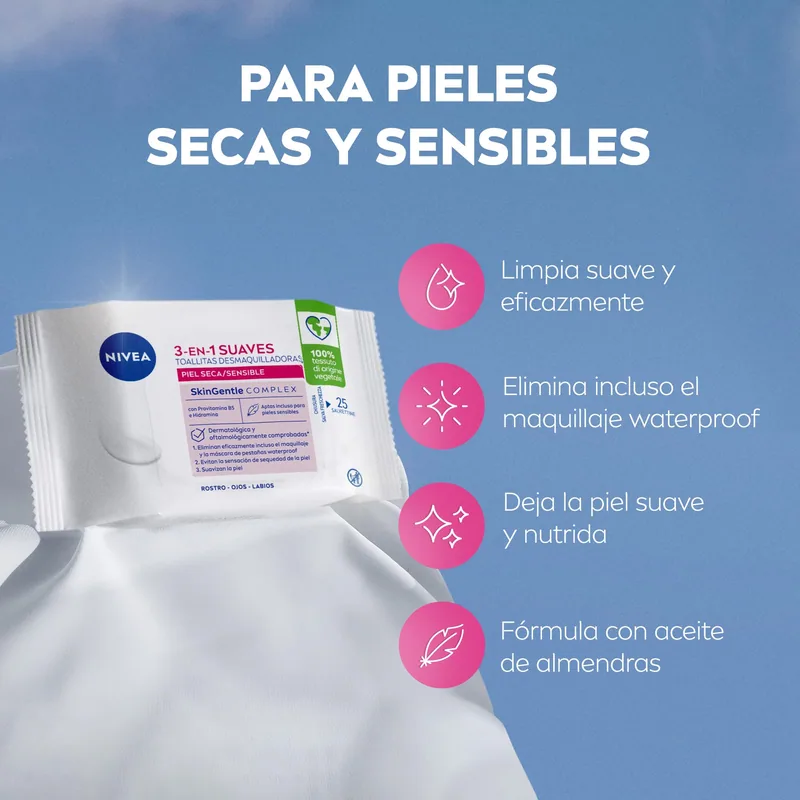 Nivea Toallitas Desmaquilladoras 3-en-1 Suaves - pack de 6 unidades