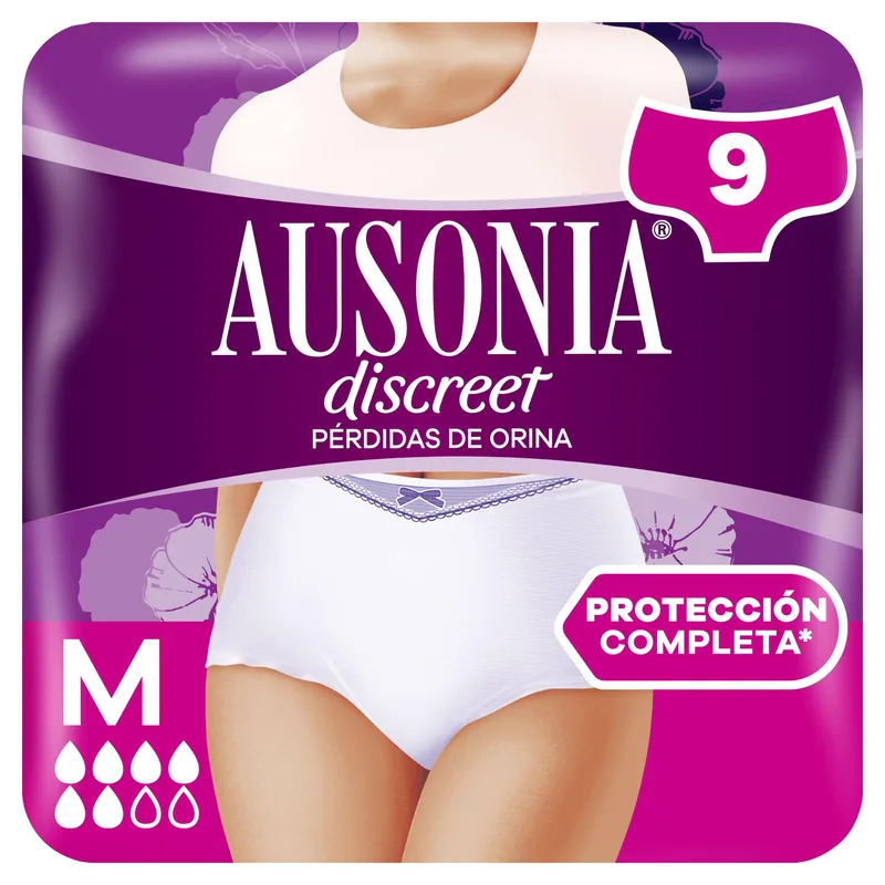 Ausonia Discreet Compresas Incontinencia Plus M, 9 compresas - pack de 2 unidades