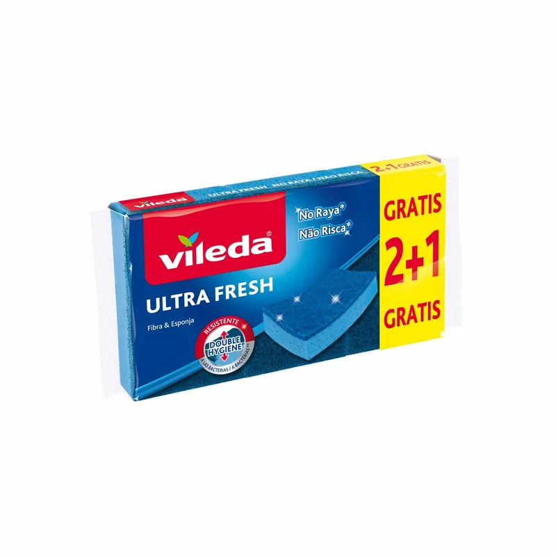 Vileda Set de 3 estropajos Fibra UltraFresh No Raya con Tratamiento - pack de 12 unidades