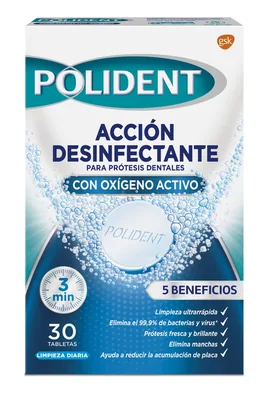 Polident Acción Desinfectante con Oxígeno Activo, 30 tabletas (pack de 8)