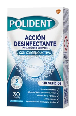 Polident Acción Desinfectante con Oxígeno Activo, 30 tabletas - pack de 8 unidades – foto 3