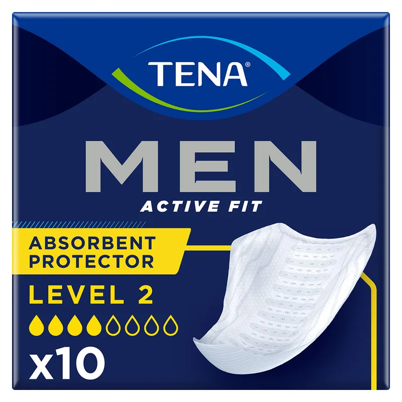 TENA Men Level 2 Compresa Protectora para Hombre, 10 compresas - pack de 6 unidades