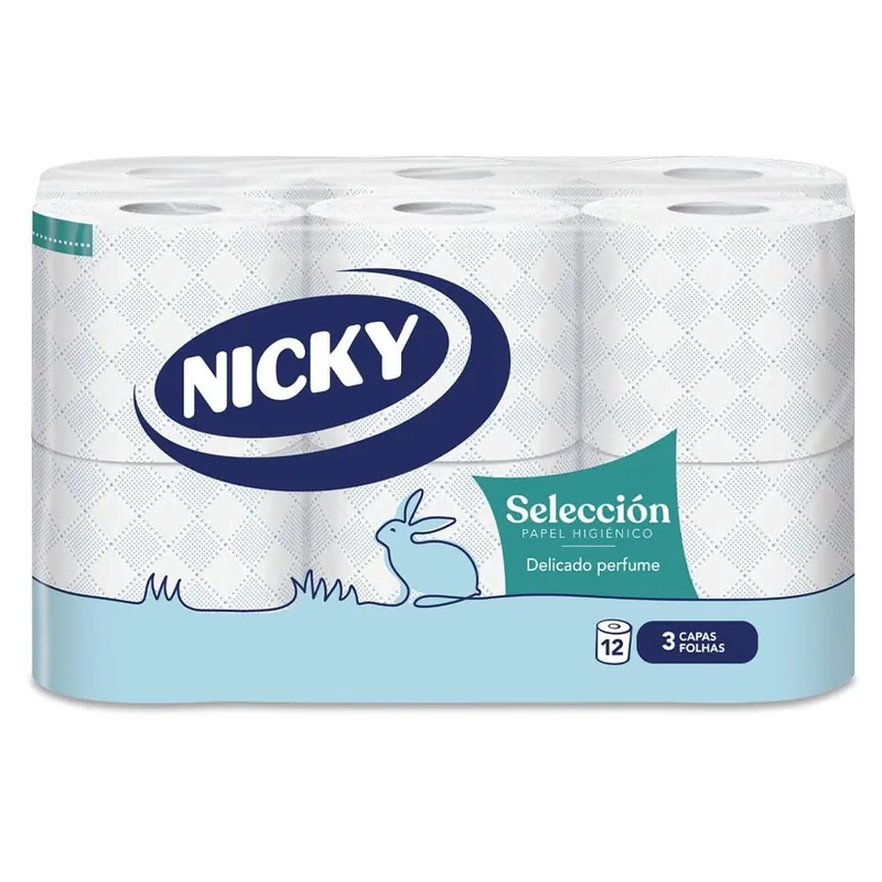 Nicky Selección Papel Higiénico 3 Capas, 12 rollos - pack de 8 unidades