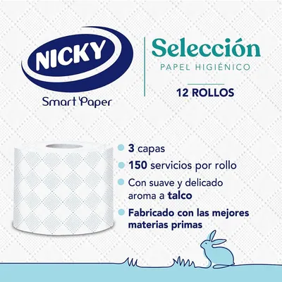 Nicky Selección Papel Higiénico 3 Capas, 12 rollos - pack de 8 unidades – foto 2
