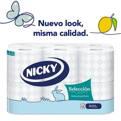 Nicky Selección Papel Higiénico 3 Capas, 12 rollos - pack de 8 unidades – foto 3