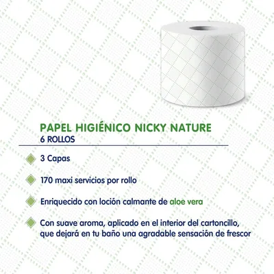 Nicky Nature Papel Higiénico 3 Capas, 6 rollos - pack de 7 unidades – foto 2