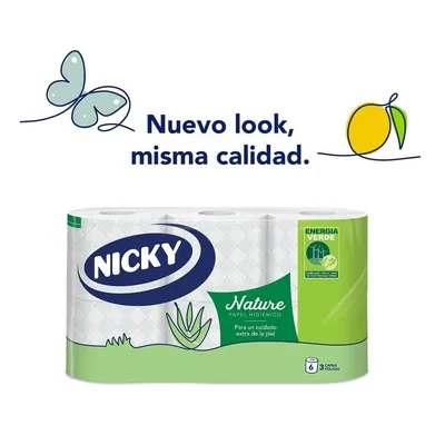 Nicky Nature Papel Higiénico 3 Capas, 6 rollos - pack de 7 unidades – foto 3