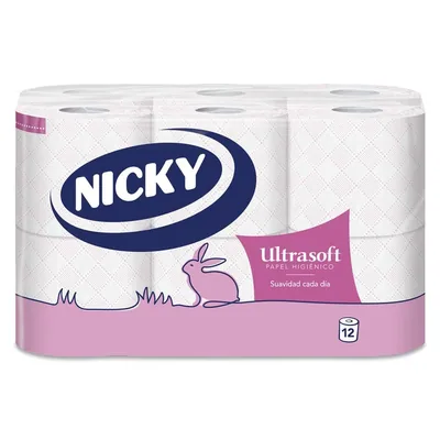 Nicky Ultrasoft Papel Higiénico 2 Capas, 12 rollos (pack de 8)