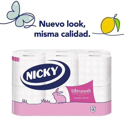 Nicky Ultrasoft Papel Higiénico 2 Capas, 12 rollos - pack de 8 unidades – foto 3