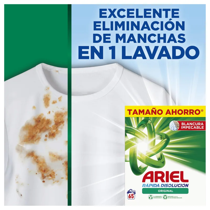 Ariel Original detergente en polvo para lavadora 4,225 kg 65 lavados - 1 unidad