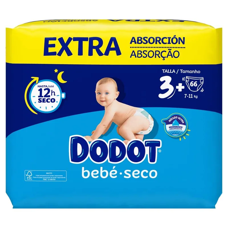 Dodot Bebé Seco Extra talla 3 66 pañales - 1 unidad