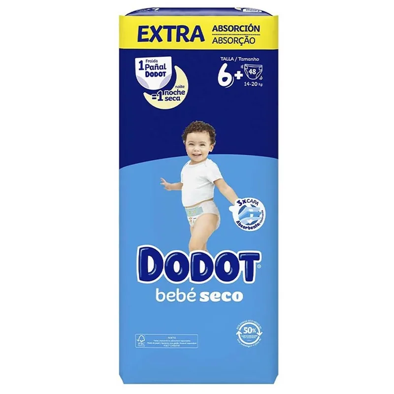 Dodot Bebé Seco Extra talla 6 48 pañales - pack de 2 unidades