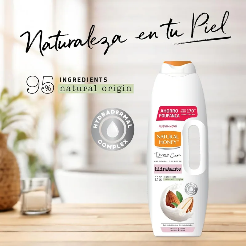 Natural Honey Gel de Ducha Hidratante con Extracto de Almendras y Hydradermal 1350 ml - pack de 4 unidades
