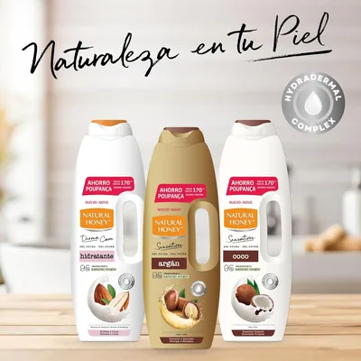 Natural Honey Gel de Ducha Hidratante con Extracto de Almendras y Hydradermal 1350 ml - pack de 4 unidades – foto 2