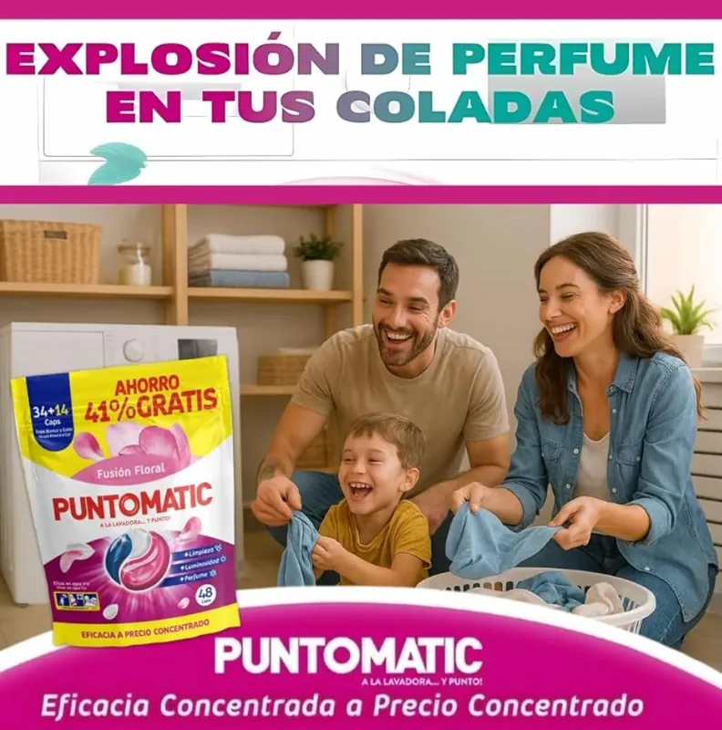 Puntomatic Cápsulas Tricámara Floral, 48 lavados - pack de 4 unidades