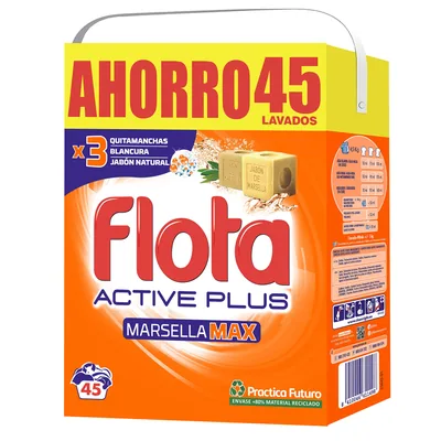 Flota Marsella Max 45 lavados detergente en polvo (pack de 3)