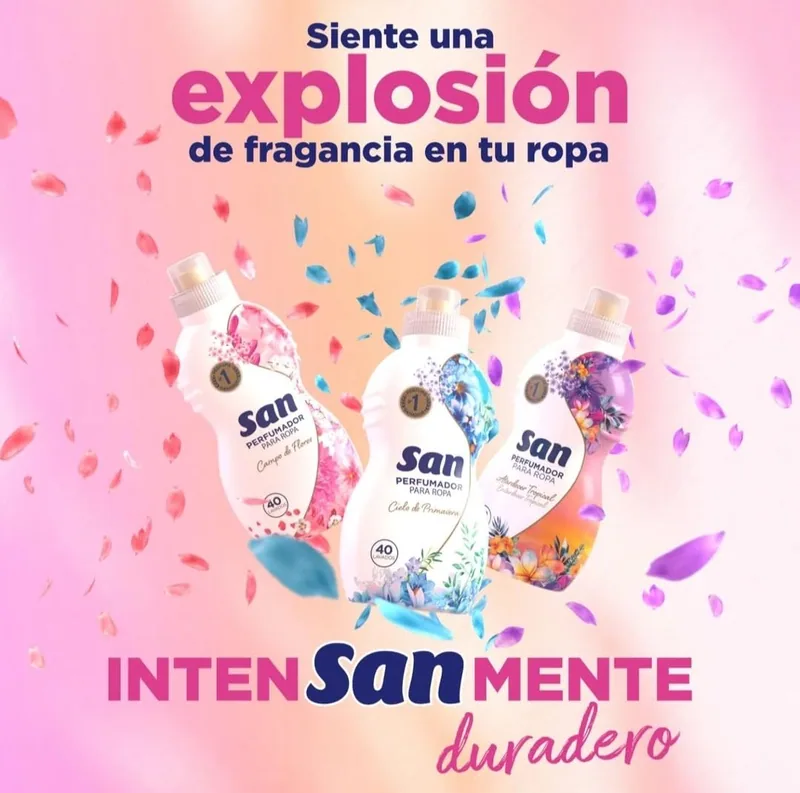SAN Campo de Flores Perfumador Líquido Concentrado para Ropa 40 lavados 800 ml - pack de 8 unidades
