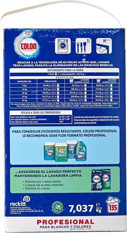 Colon Polvo Activo detergente para lavadora 135 dosis - 1 unidad