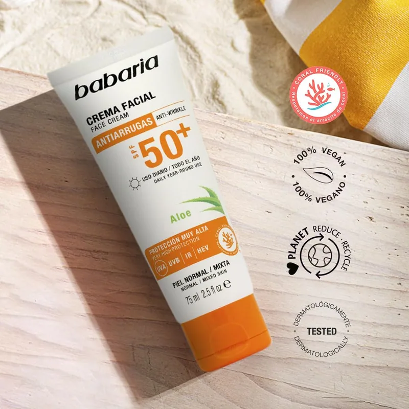 Babaria Protector solar facial 50 aloe 204 ml - pack de 2 unidades