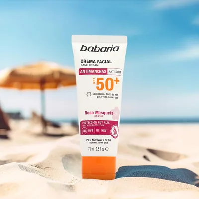 Babaria Protector solar facial SPF50+ antimanchas rosa mosqueta 75 ml - pack de 2 unidades – foto 6