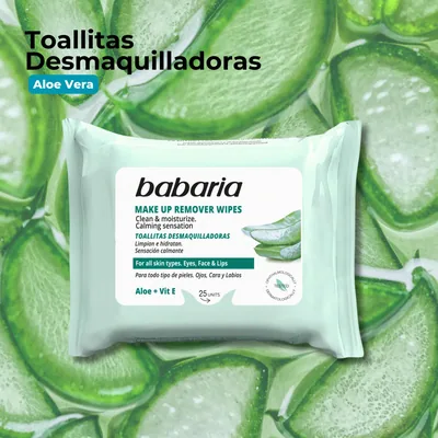Babaria Toallitas desmaquillantes aloe vera 25 toallitas - pack de 6 unidades – foto 1