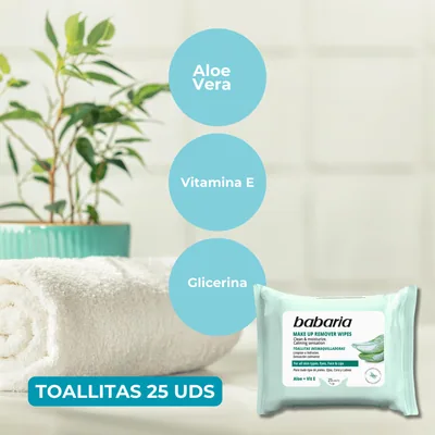 Babaria Toallitas desmaquillantes aloe vera 25 toallitas - pack de 6 unidades – foto 4