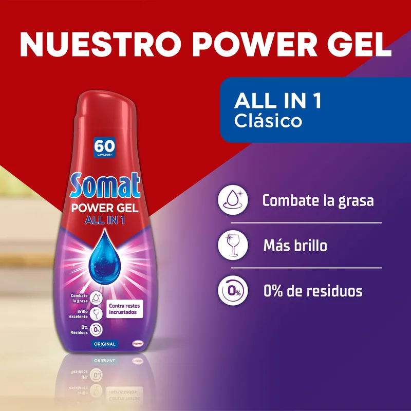 Somat Todo en 1 Gel Detergente Lavavajillas 40 dosis 720 ml - pack de 10 unidades