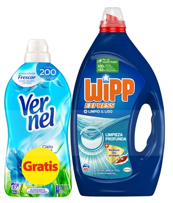 Wipp Express Detergente líquido 60 lavados + Vernel suavizante azul 76 lavados