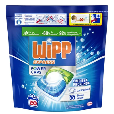 Wipp Express Power Caps detergente en cápsulas 20 dosis (pack de 8)