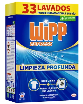 Wipp Express Limpieza Profunda detergente en polvo quitamanchas 33 lavados (pack de 4)