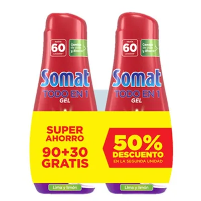 Somat Gel Todo en 1 Detergente Lavavajillas 60 dosis (pack de 5)