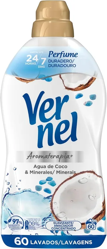 Vernel Suavizante Concentrado Aromaterapia Agua de Coco & Minerals 1.080 L - pack de 8 unidades