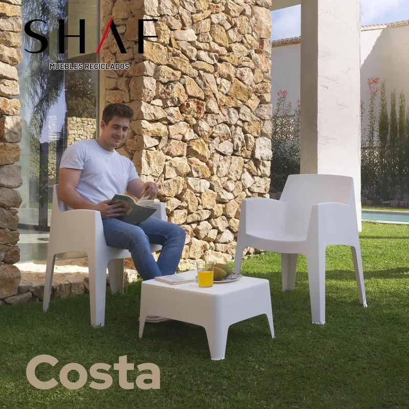 Shaf conjunto de jardín 2 sillones y mesa baja blanco - 1 unidad