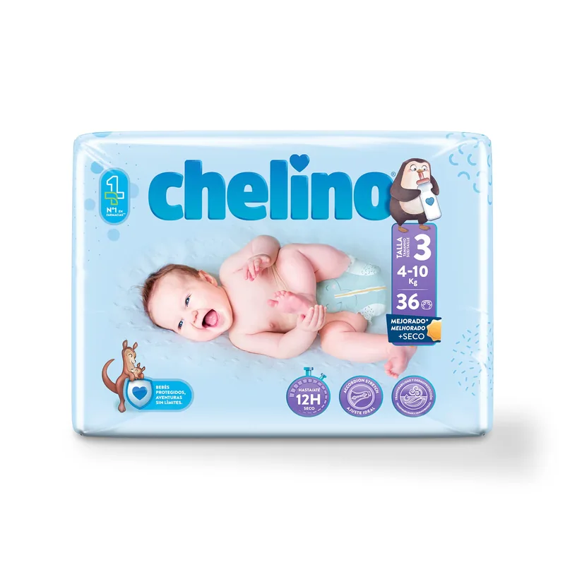 Chelino Pañal infantil talla 3 4-10 kg 36 pañales - pack de 6 unidades