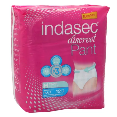 Indasec Discreet Pants de incontinencia plus talla M, 12 pants (pack de 4)