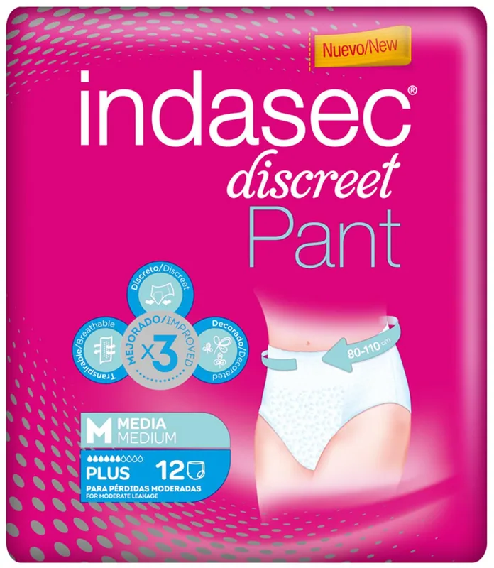 Indasec Discreet Pant Plus grande 12 braguitas - pack de 4 unidades