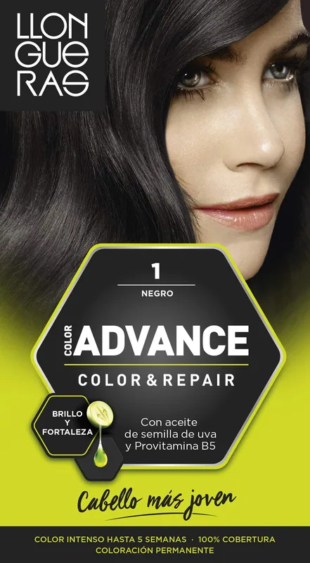 Llongueras Color Advance Tinte Pelo Mujer Tono 1 Negro 100 ml - pack de 3 unidades