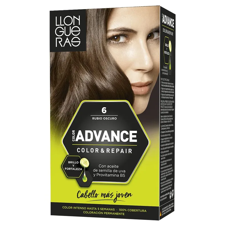Llongueras Color Advance Tinte Pelo Mujer Tono 6 Rubio Oscuro 125 ml - pack de 3 unidades