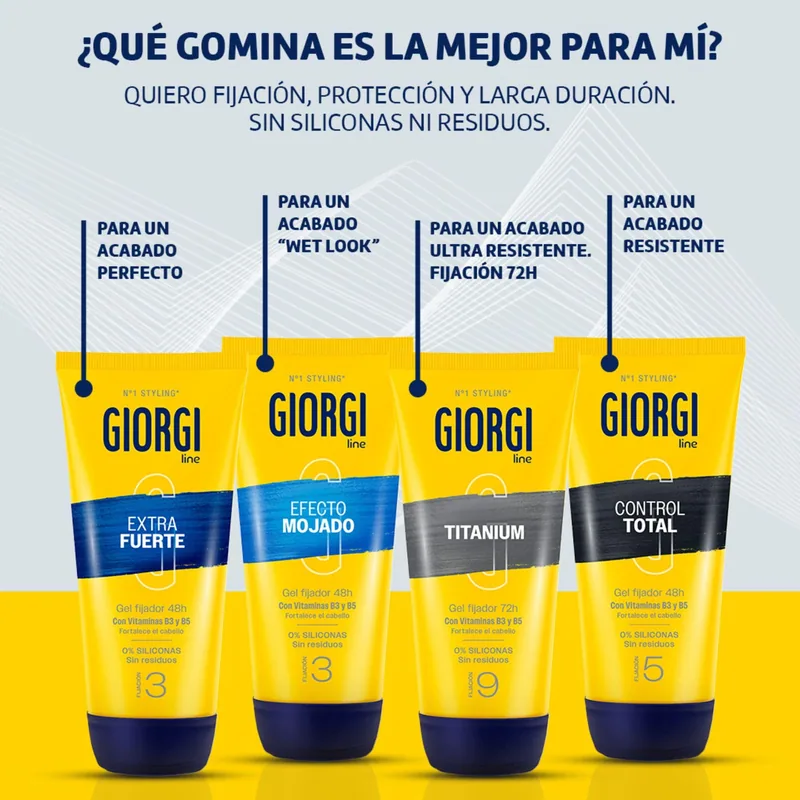 Giorgi Line Gomina Titanium 72H Fijación 9 Ultra Resistente 170 ml - pack de 4 unidades
